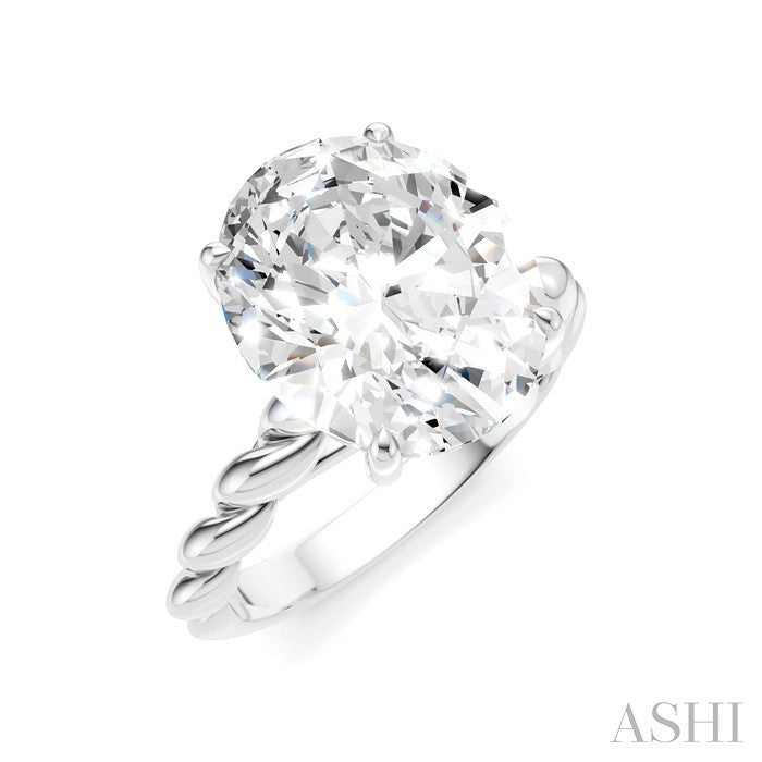 1/8 Ctw Akari Oval Shape Rope Shank Round Cut Diamond Semi Mount Engagement Ring in 14K White Gold