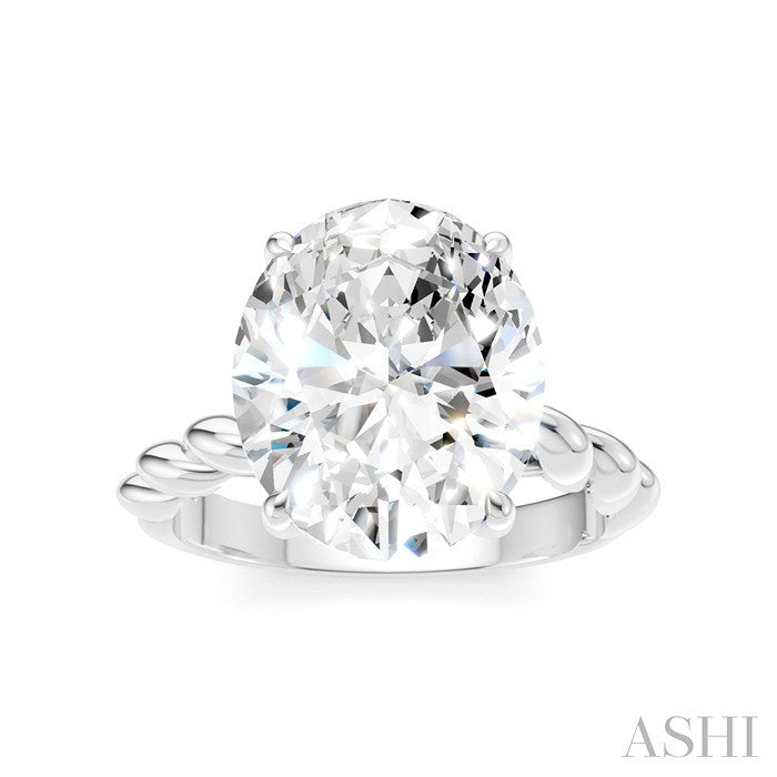 1/8 Ctw Akari Oval Shape Rope Shank Round Cut Diamond Semi Mount Engagement Ring in 14K White Gold