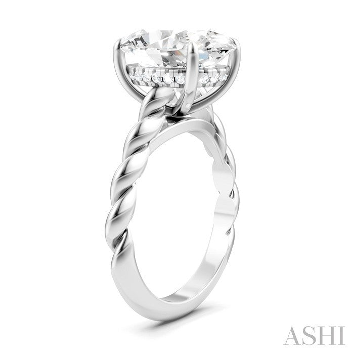 1/8 Ctw Akari Oval Shape Rope Shank Round Cut Diamond Semi Mount Engagement Ring in 14K White Gold