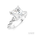 1/10 Ctw Akari Princess Shape Rope Shank Round Cut Diamond Semi Mount Engagement Ring in 14K White Gold