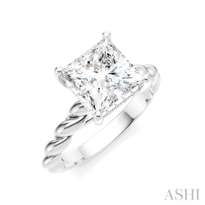 1/10 Ctw Akari Princess Shape Rope Shank Round Cut Diamond Semi Mount Engagement Ring in 14K White Gold