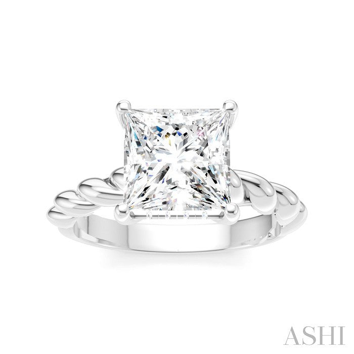 1/10 Ctw Akari Princess Shape Rope Shank Round Cut Diamond Semi Mount Engagement Ring in 14K White Gold