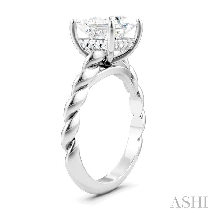 1/10 Ctw Akari Princess Shape Rope Shank Round Cut Diamond Semi Mount Engagement Ring in 14K White Gold