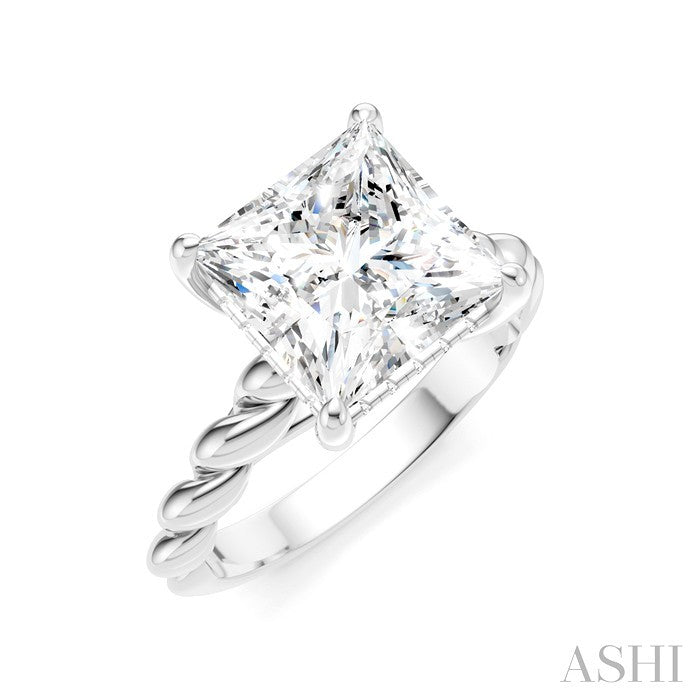 1/8 Ctw Akari Princess Shape Rope Shank Round Cut Diamond Semi Mount Engagement Ring in 14K White Gold