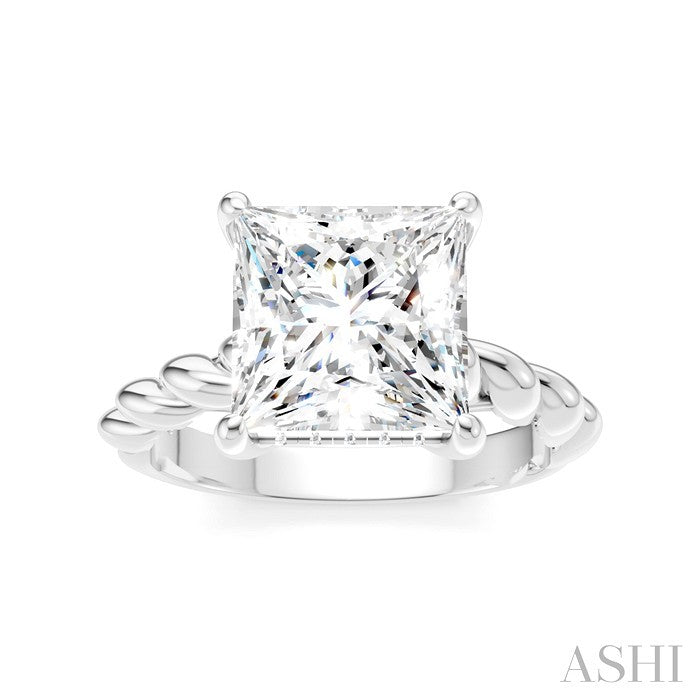 1/8 Ctw Akari Princess Shape Rope Shank Round Cut Diamond Semi Mount Engagement Ring in 14K White Gold