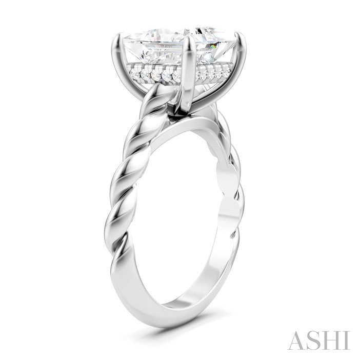 1/8 Ctw Akari Princess Shape Rope Shank Round Cut Diamond Semi Mount Engagement Ring in 14K White Gold