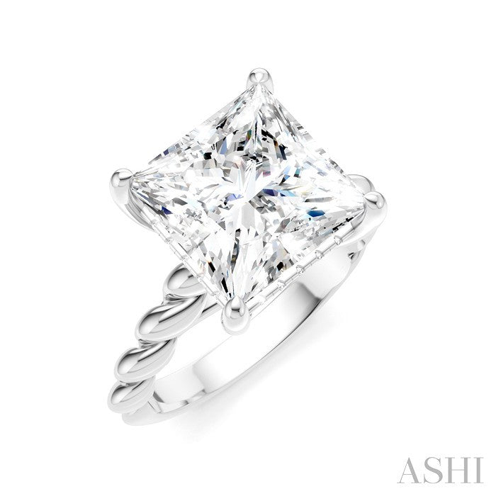 1/8 Ctw Akari Princess Shape Rope Shank Round Cut Diamond Semi Mount Engagement Ring in 14K White Gold