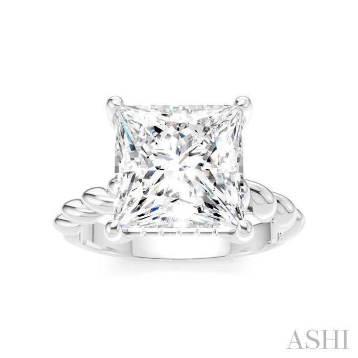 1/8 Ctw Akari Princess Shape Rope Shank Round Cut Diamond Semi Mount Engagement Ring in 14K White Gold