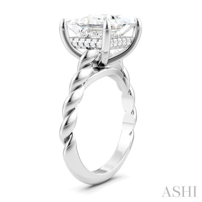 1/8 Ctw Akari Princess Shape Rope Shank Round Cut Diamond Semi Mount Engagement Ring in 14K White Gold