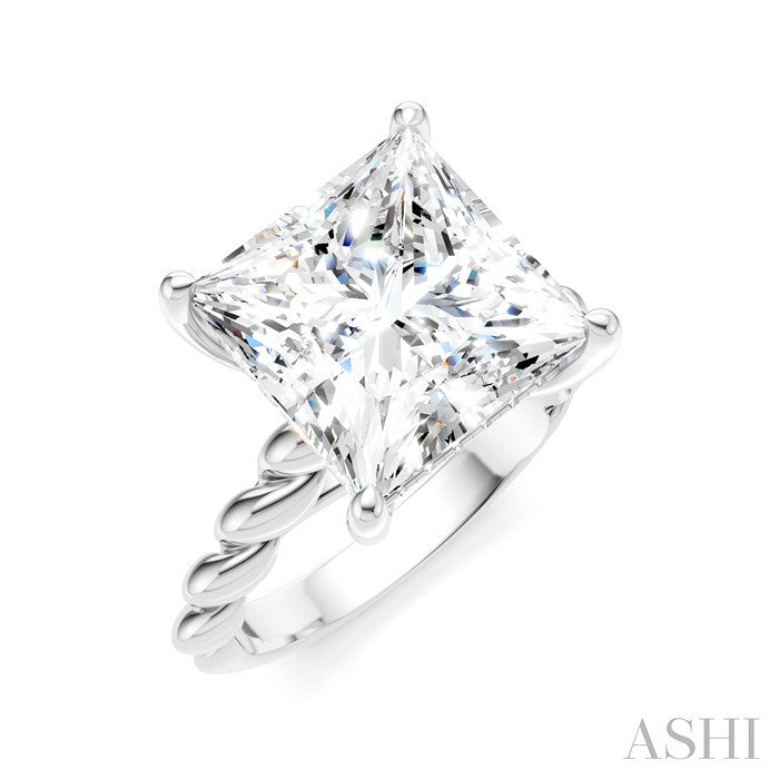 1/6 Ctw Akari Princess Shape Rope Shank Round Cut Diamond Semi Mount Engagement Ring in 14K White Gold