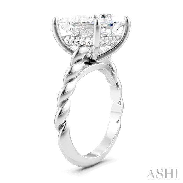 1/6 Ctw Akari Princess Shape Rope Shank Round Cut Diamond Semi Mount Engagement Ring in 14K White Gold