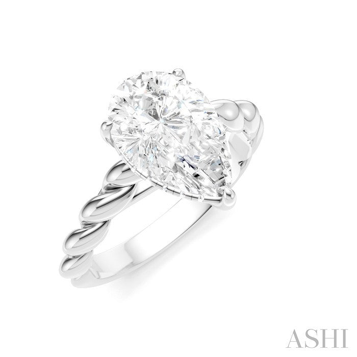 1/10 Ctw Akari Pear Shape Rope Shank Round Cut Diamond Semi Mount Engagement Ring in 14K White Gold