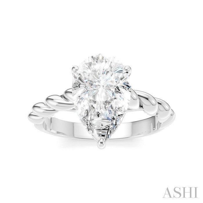 1/10 Ctw Akari Pear Shape Rope Shank Round Cut Diamond Semi Mount Engagement Ring in 14K White Gold