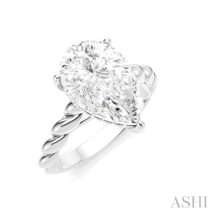 1/8 Ctw Akari Pear Shape Rope Shank Round Cut Diamond Semi Mount Engagement Ring in 14K White Gold