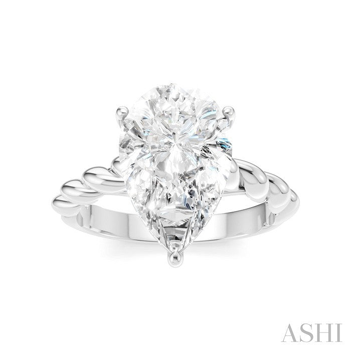 1/8 Ctw Akari Pear Shape Rope Shank Round Cut Diamond Semi Mount Engagement Ring in 14K White Gold