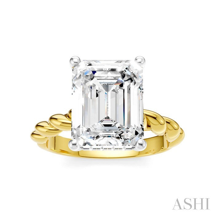 1/10 Ctw Akari Emerald Shape Rope Shank Round Cut Diamond Semi Mount Engagement Ring in 14K Yellow and White Gold