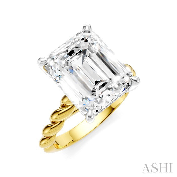 1/8 Ctw Akari Emerald Shape Rope Shank Round Cut Diamond Semi Mount Engagement Ring in 14K Yellow and White Gold