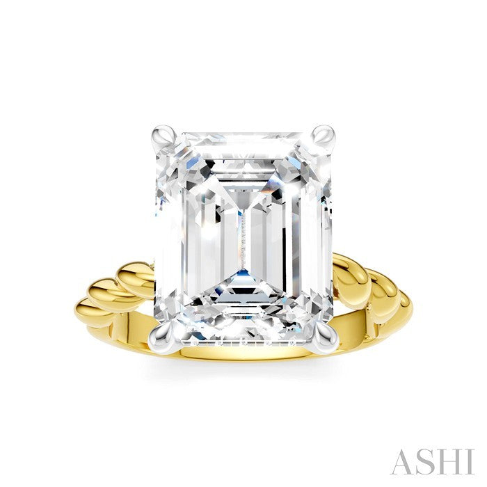 1/8 Ctw Akari Emerald Shape Rope Shank Round Cut Diamond Semi Mount Engagement Ring in 14K Yellow and White Gold
