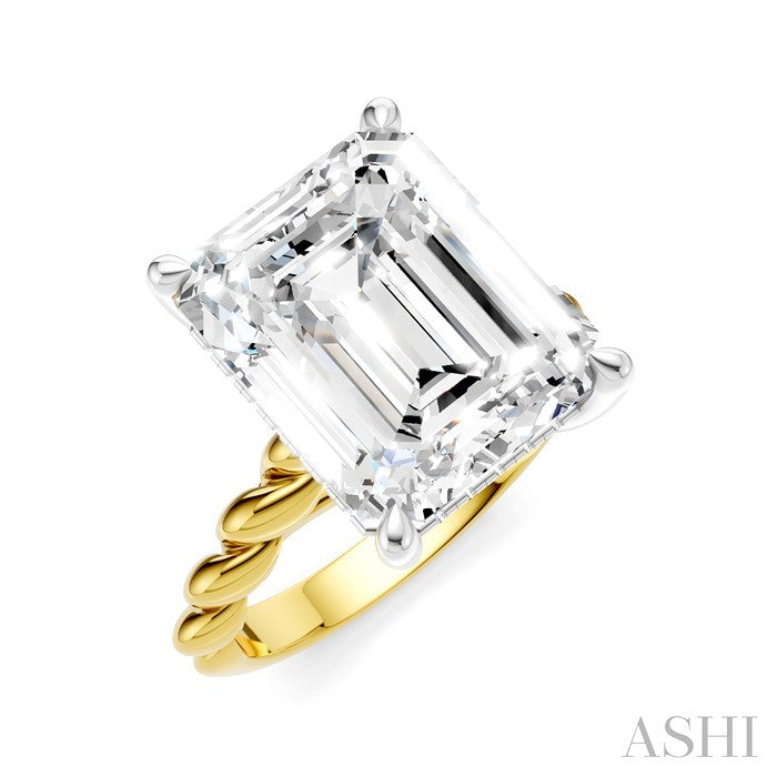 1/6 Ctw Akari Emerald Shape Rope Shank Round Cut Diamond Semi Mount Engagement Ring in 14K Yellow and White Gold