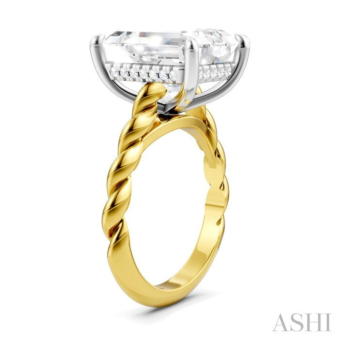 1/6 Ctw Akari Emerald Shape Rope Shank Round Cut Diamond Semi Mount Engagement Ring in 14K Yellow and White Gold