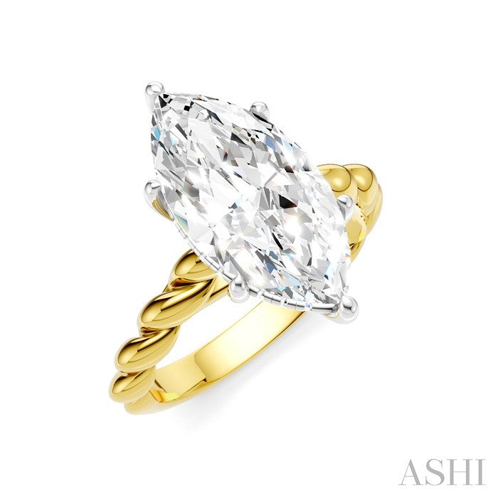 1/8 Ctw Akari Marquise Shape Rope Shank Round Cut Diamond Semi Mount Engagement Ring in 14K Yellow and White Gold