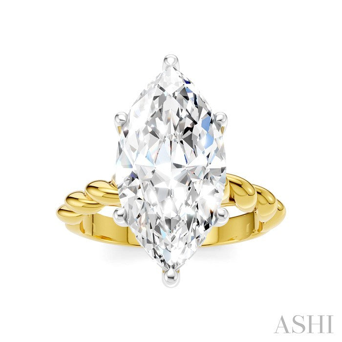 1/8 Ctw Akari Marquise Shape Rope Shank Round Cut Diamond Semi Mount Engagement Ring in 14K Yellow and White Gold