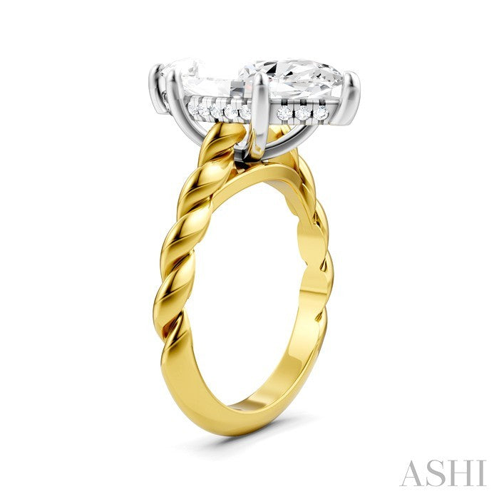 1/8 Ctw Akari Marquise Shape Rope Shank Round Cut Diamond Semi Mount Engagement Ring in 14K Yellow and White Gold