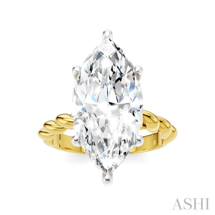 1/6 Ctw Akari Marquise Shape Rope Shank Round Cut Diamond Semi Mount Engagement Ring in 14K Yellow and White Gold