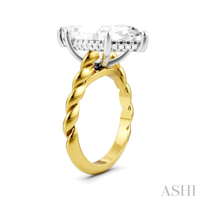 1/6 Ctw Akari Marquise Shape Rope Shank Round Cut Diamond Semi Mount Engagement Ring in 14K Yellow and White Gold