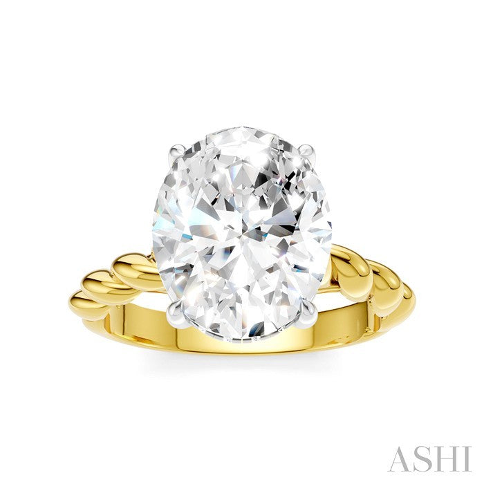 1/10 Ctw Akari Oval Shape Rope Shank Round Cut Diamond Semi Mount Engagement Ring in 14K Yellow and White Gold