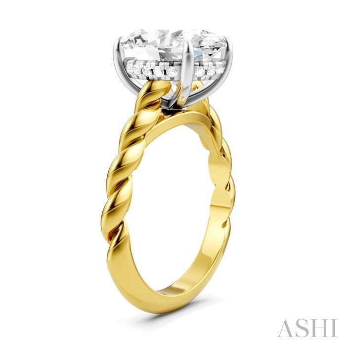 1/10 Ctw Akari Oval Shape Rope Shank Round Cut Diamond Semi Mount Engagement Ring in 14K Yellow and White Gold