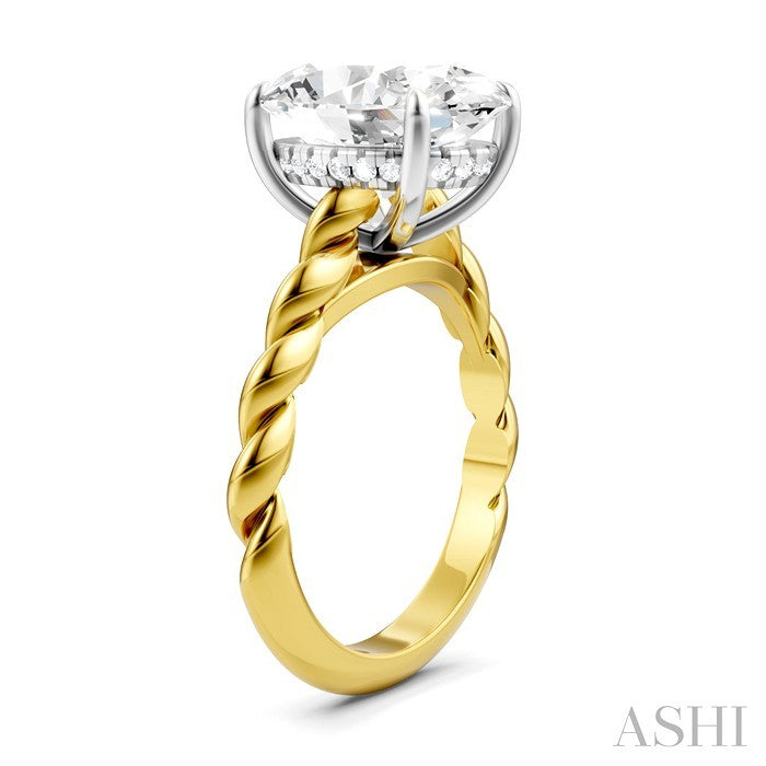 1/8 Ctw Akari Oval Shape Rope Shank Round Cut Diamond Semi Mount Engagement Ring in 14K Yellow and White Gold