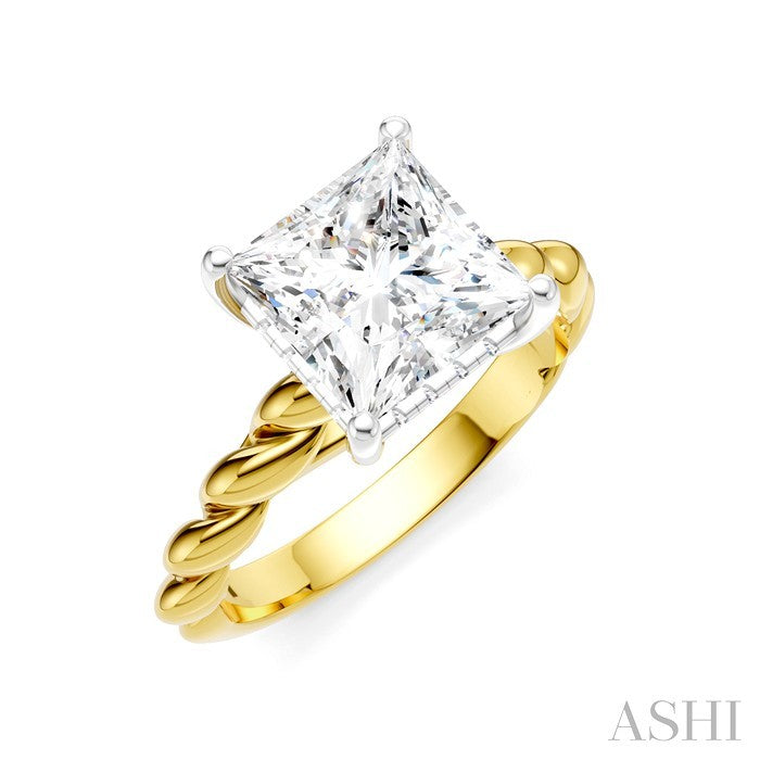 1/10 Ctw Akari Princess Shape Rope Shank Round Cut Diamond Semi Mount Engagement Ring in 14K Yellow and White Gold