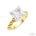 1/10 Ctw Akari Princess Shape Rope Shank Round Cut Diamond Semi Mount Engagement Ring in 14K Yellow and White Gold