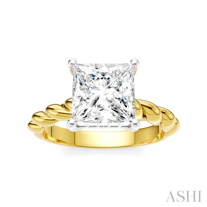 1/10 Ctw Akari Princess Shape Rope Shank Round Cut Diamond Semi Mount Engagement Ring in 14K Yellow and White Gold