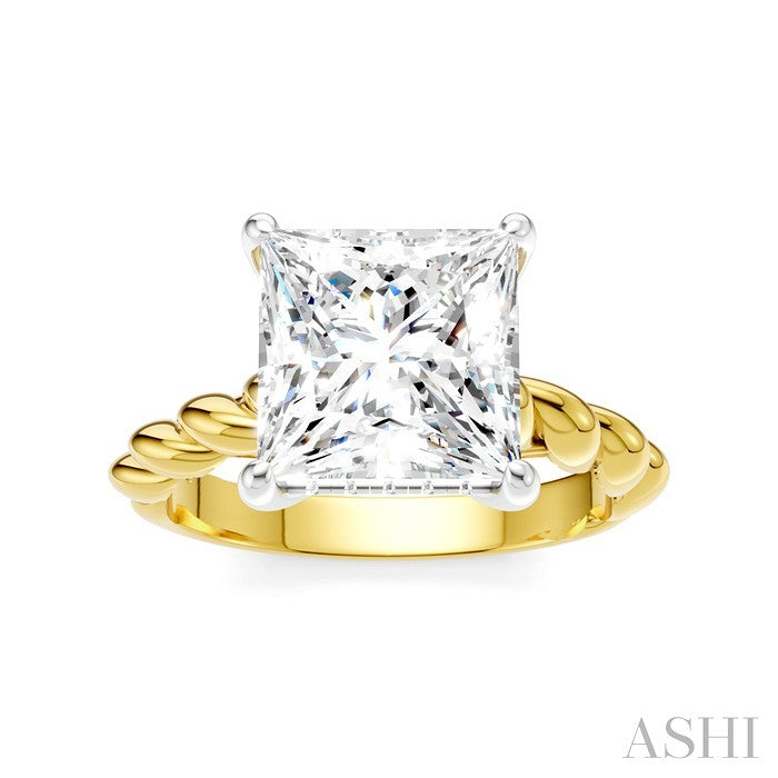 1/8 Ctw Akari Princess Shape Rope Shank Round Cut Diamond Semi Mount Engagement Ring in 14K Yellow and White Gold