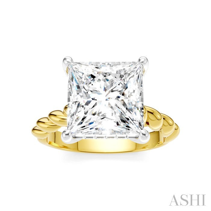 1/8 Ctw Akari Princess Shape Rope Shank Round Cut Diamond Semi Mount Engagement Ring in 14K Yellow and White Gold