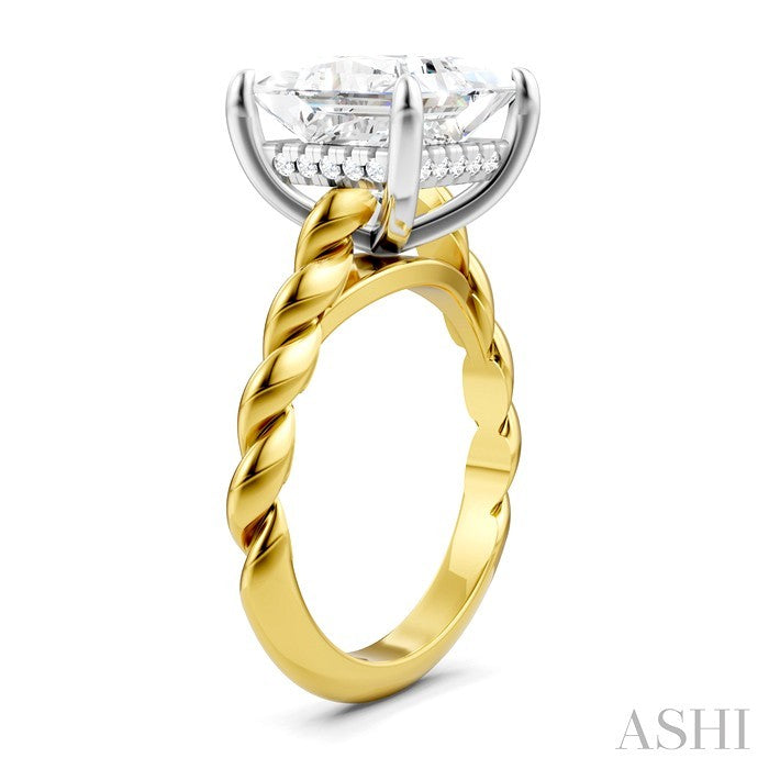 1/8 Ctw Akari Princess Shape Rope Shank Round Cut Diamond Semi Mount Engagement Ring in 14K Yellow and White Gold