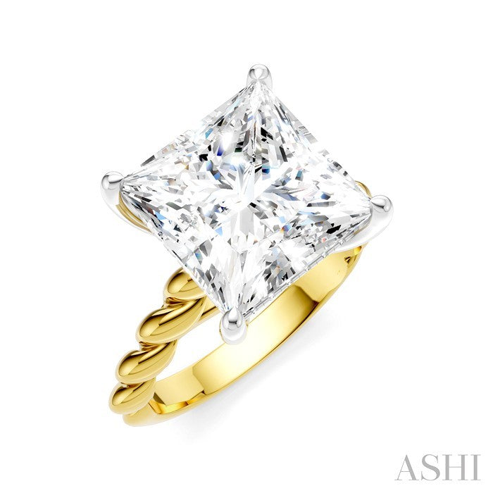 1/6 Ctw Akari Princess Shape Rope Shank Round Cut Diamond Semi Mount Engagement Ring in 14K Yellow and White Gold