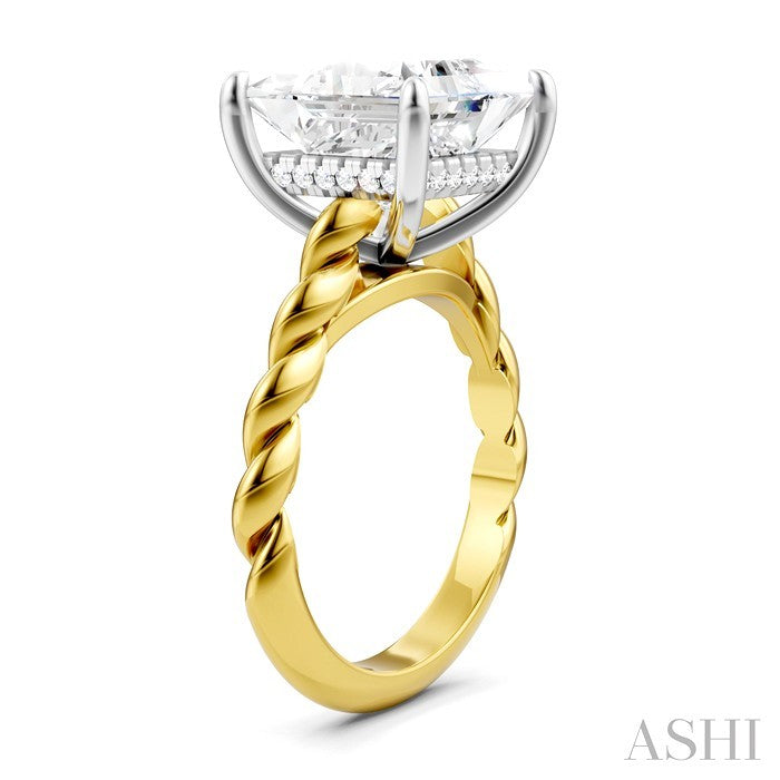1/6 Ctw Akari Princess Shape Rope Shank Round Cut Diamond Semi Mount Engagement Ring in 14K Yellow and White Gold