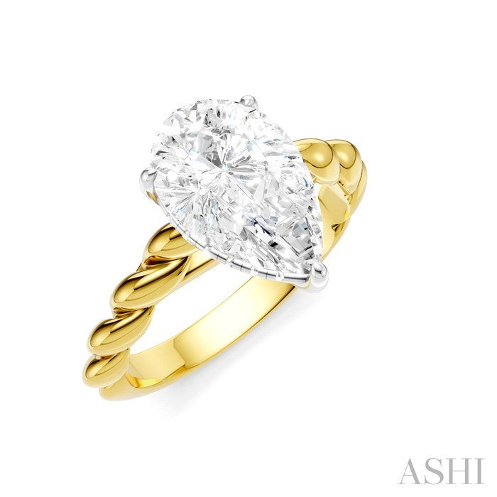 1/10 Ctw Akari Pear Shape Rope Shank Round Cut Diamond Semi Mount Engagement Ring in 14K Yellow and White Gold