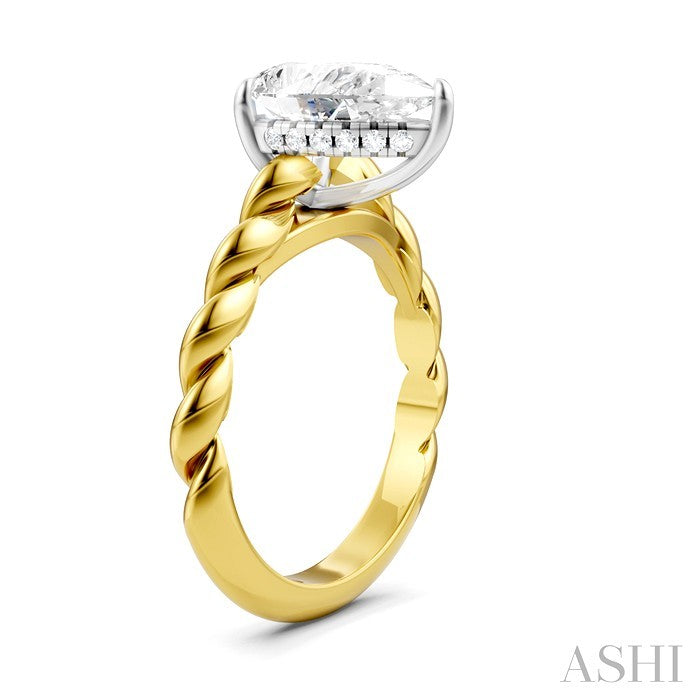 1/10 Ctw Akari Pear Shape Rope Shank Round Cut Diamond Semi Mount Engagement Ring in 14K Yellow and White Gold