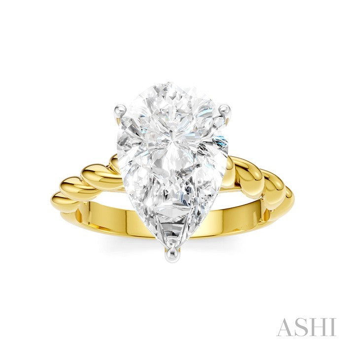 1/8 Ctw Akari Pear Shape Rope Shank Round Cut Diamond Semi Mount Engagement Ring in 14K Yellow and White Gold