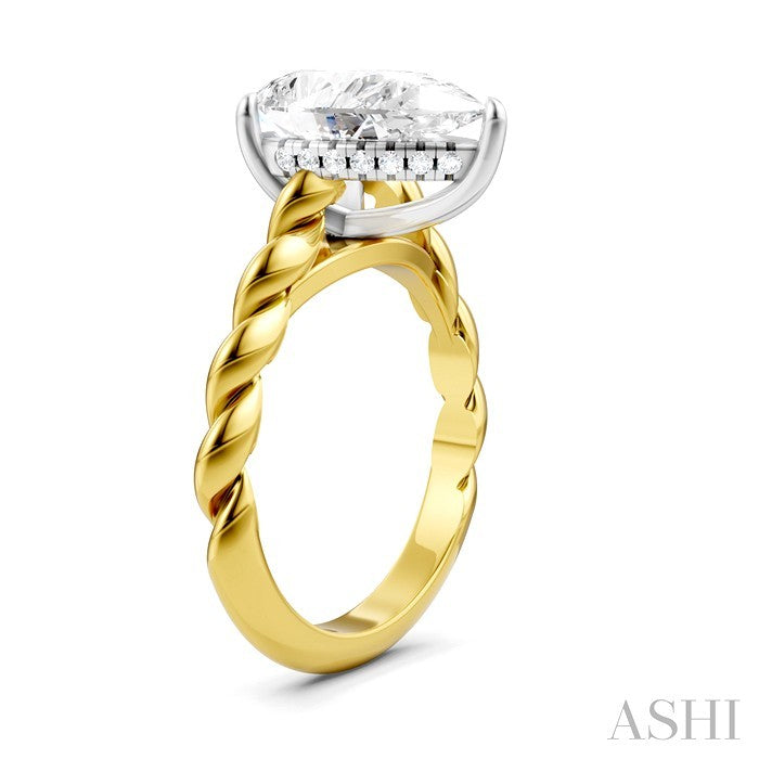 1/8 Ctw Akari Pear Shape Rope Shank Round Cut Diamond Semi Mount Engagement Ring in 14K Yellow and White Gold