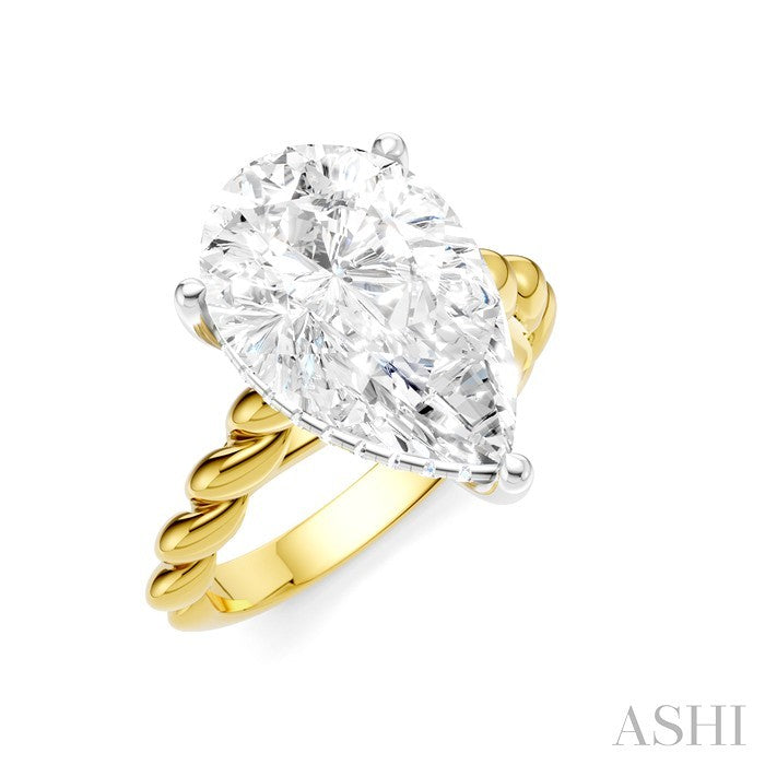 1/6 Ctw Akari Pear Shape Rope Shank Round Cut Diamond Semi Mount Engagement Ring in 14K Yellow and White Gold