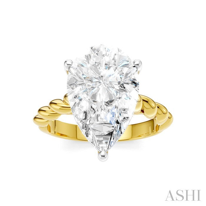 1/6 Ctw Akari Pear Shape Rope Shank Round Cut Diamond Semi Mount Engagement Ring in 14K Yellow and White Gold