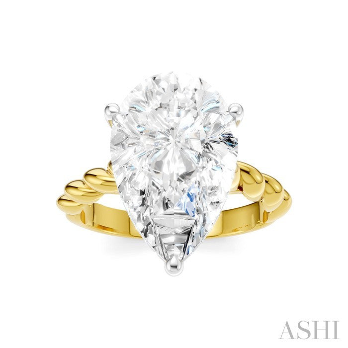 1/6 Ctw Akari Pear Shape Rope Shank Round Cut Diamond Semi Mount Engagement Ring in 14K Yellow and White Gold