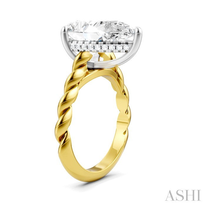 1/6 Ctw Akari Pear Shape Rope Shank Round Cut Diamond Semi Mount Engagement Ring in 14K Yellow and White Gold