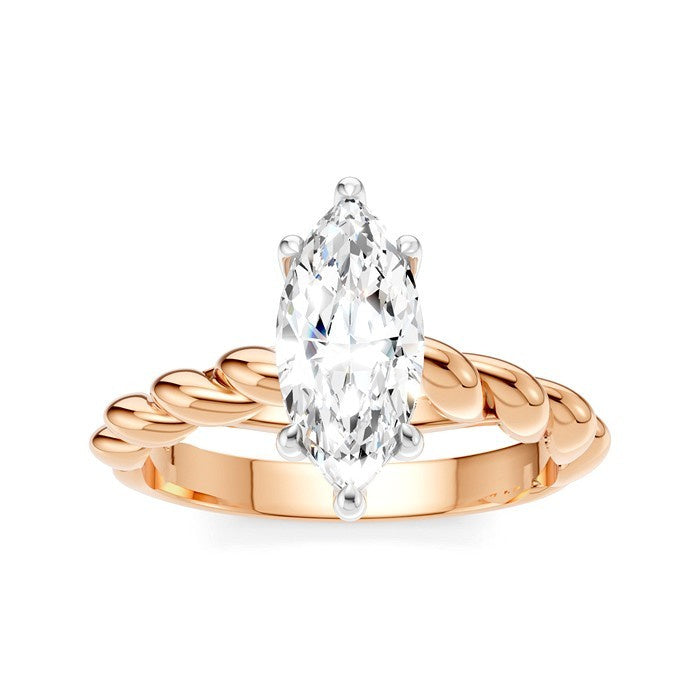 1/20 Ctw Akari Marquise Shape Rope Shank Round Cut Diamond Semi Mount Engagement Ring in 14K Rose and White Gold