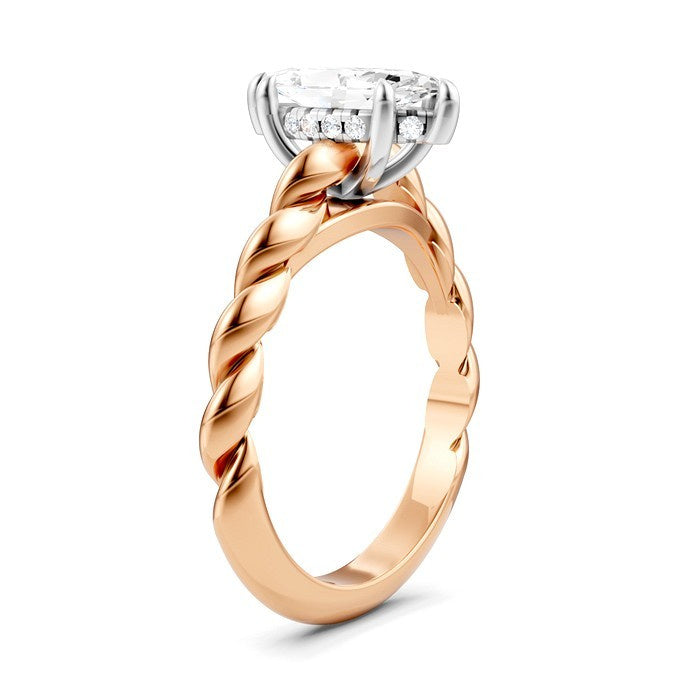 1/20 Ctw Akari Marquise Shape Rope Shank Round Cut Diamond Semi Mount Engagement Ring in 14K Rose and White Gold